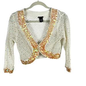 Rue21 White Sequin Embellished Cardigan Top Size Large